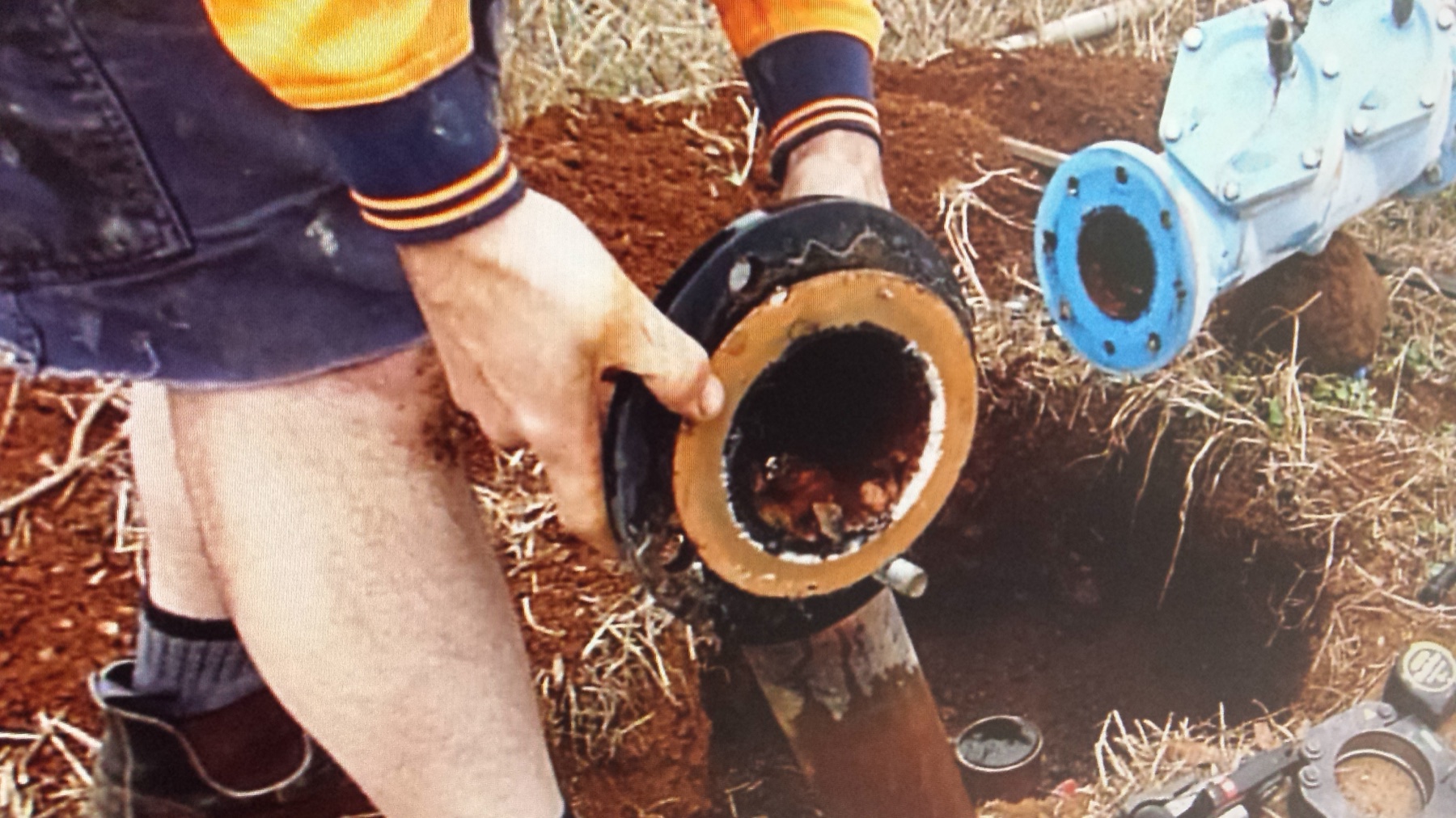 Underground pipe repair work in progress